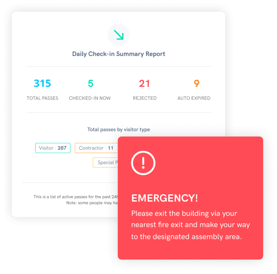 Daily check-in report dashboard with emergency notification