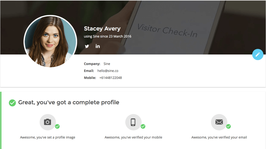 Example of new profile on desktop