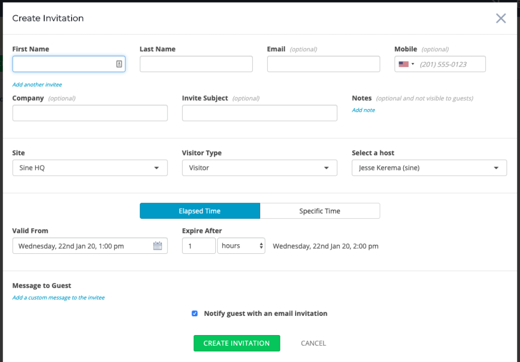 Create a site invite