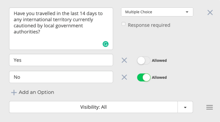 covid-19 screening questions setup in sine workflows