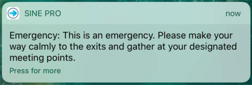 Sine Pro emergency notification
